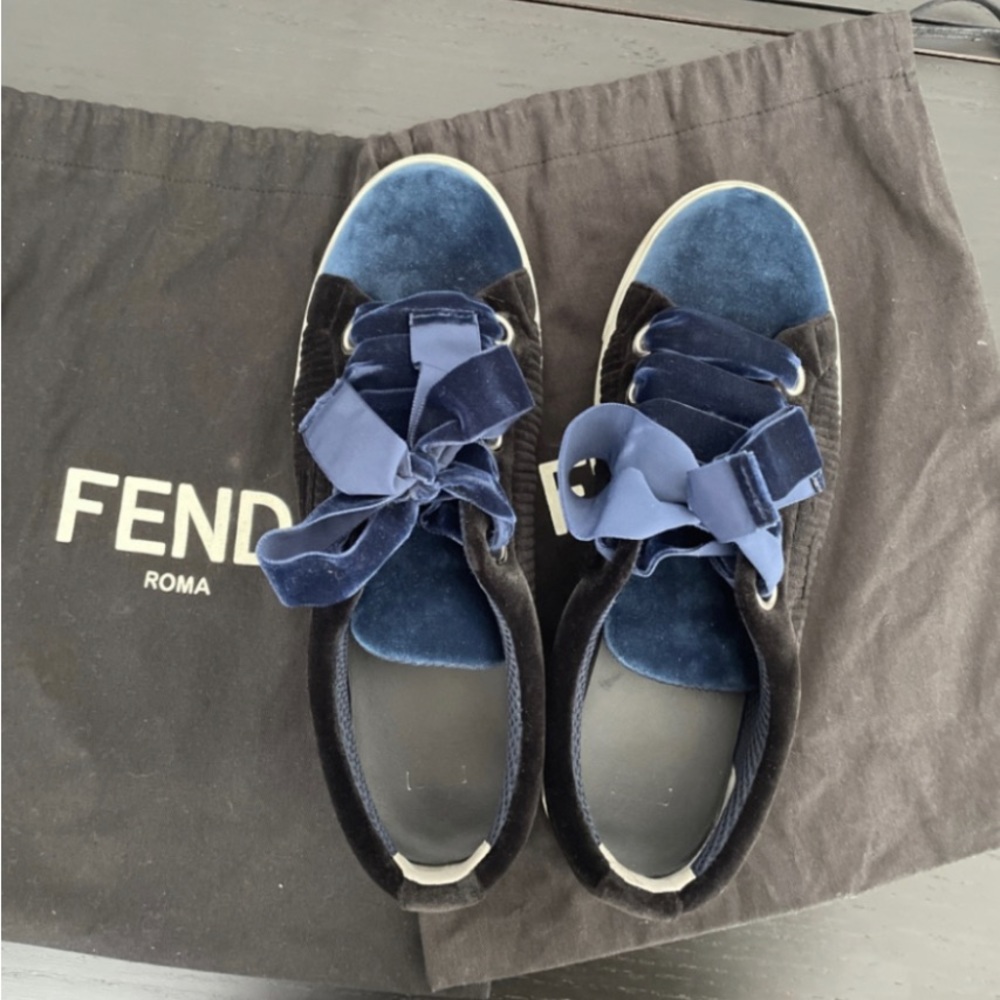 Fendi blue and black velvet sneakers